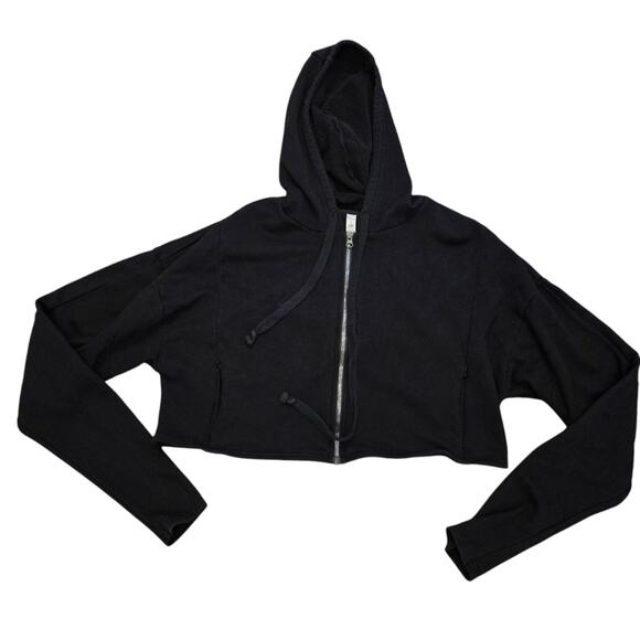 ALO Yoga Tops - Alo Yoga Extreme Crop Jacket Women Large Hooded Full Zip Pocket In Black
